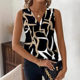 Ærmeløs dametop – Afslappet pasform – V-hals – Abstrakt print – Letvægtsstof