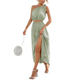 Damesæt i to dele – Asymmetrisk top – Slidsnederdel – Løstsiddende elastisk talje