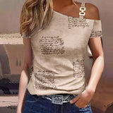 Kortærmet dametop – Afslappet pasform – Off-shoulder – Metalknapdetalje