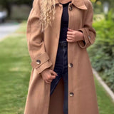 Lang damefrakke – Afslappet pasform – Uld – Knaplukning – Sidelommer