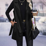 Ærmeløs damejakke – Imiteret læder – Tætsiddende snit – Justerbart bælte