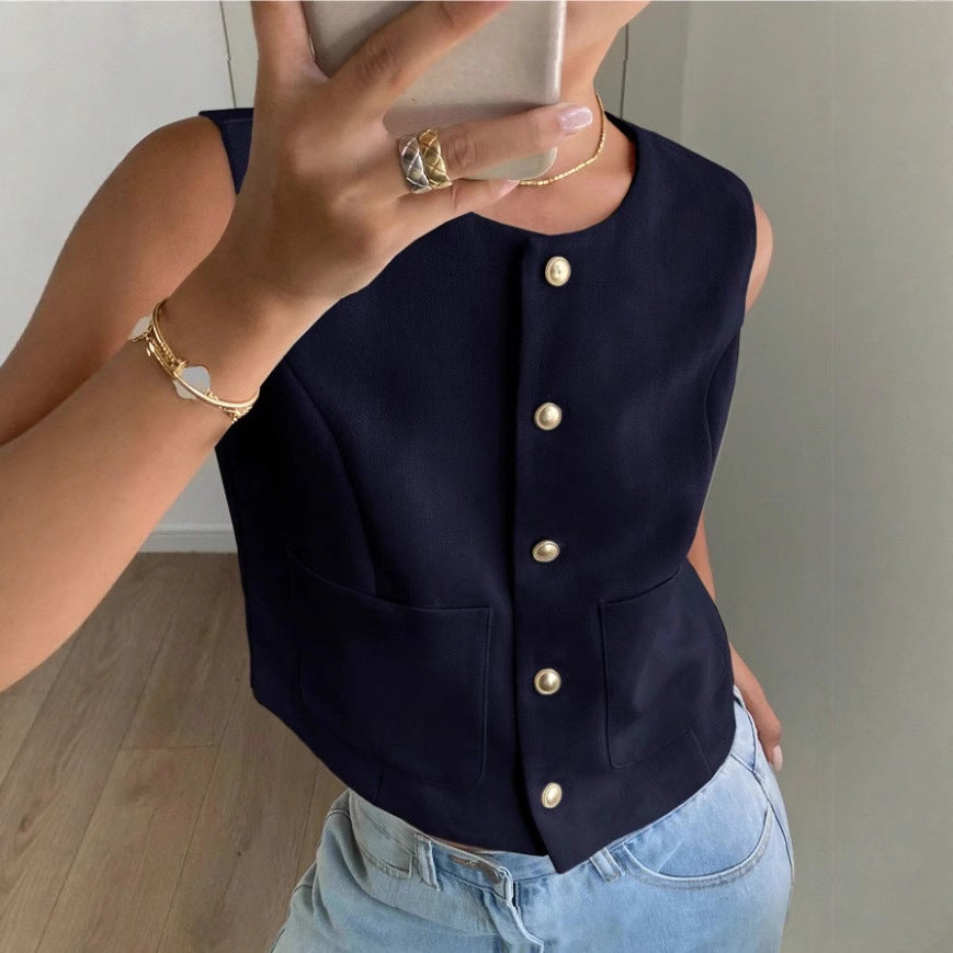 Damevest – Struktureret snit – Ærmeløs – Åndbart stof – Afslappet stil