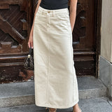 Midi-nederdel til kvinder – 100% bomuld – Slim fit – Høj talje – Elegant slids foran