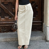 Midi-nederdel til kvinder – 100% bomuld – Slim fit – Høj talje – Elegant slids foran