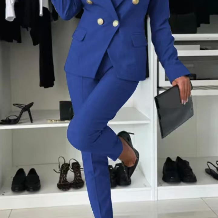 Dameblazerjakke – Slim fit – Dobbeltradet – Skræddersyede reverser – Elegant stil