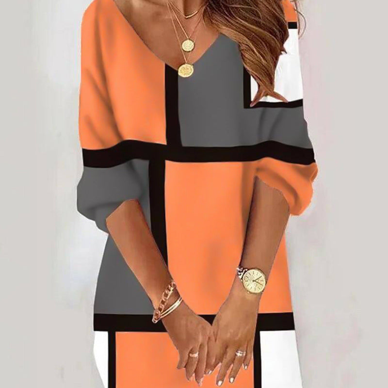 Liora – Moderne sweaterkjole med farveblokke og geometriske mønstre