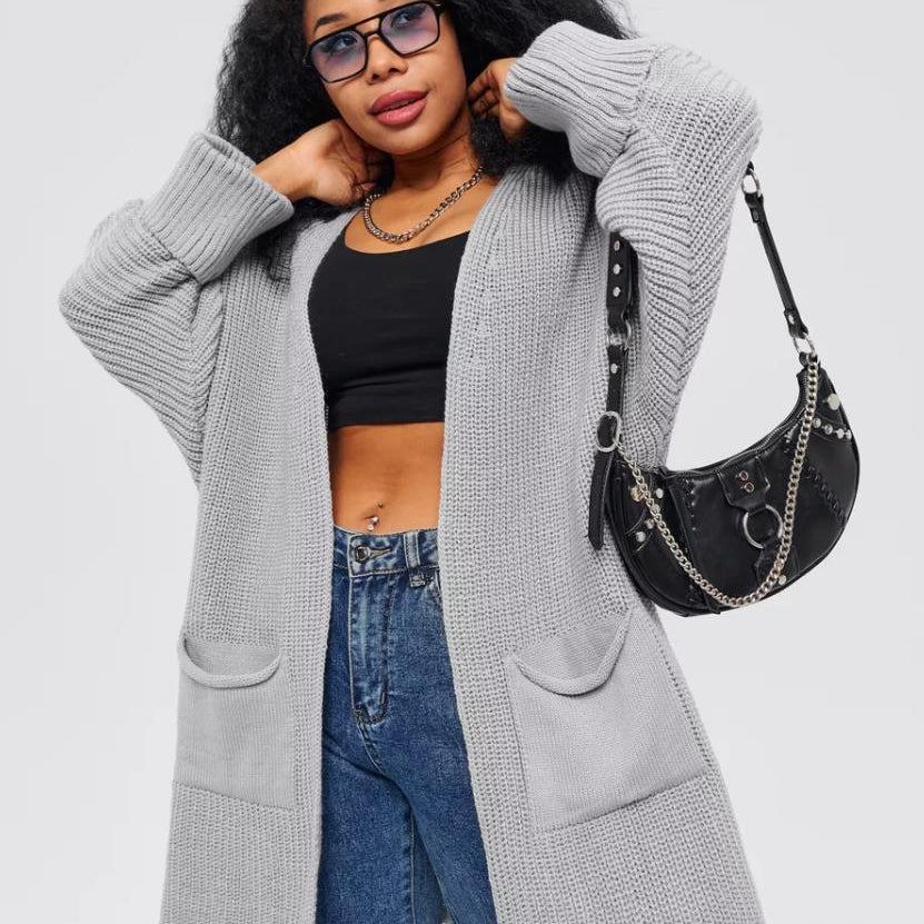 Damecardigan – Oversized pasform – Grov ribstrik – Forlommer – Åben front