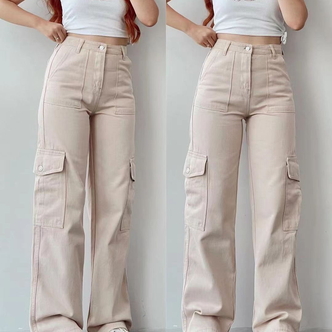 Dame cargobukser - Høj talje - Løs pasform - Funktionelle sidelommer