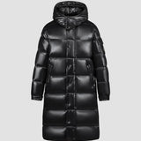 Lang damefrakke – Quiltet dun – Hætte – Vandafvisende blank finish