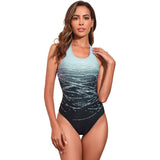 Dame badedragt - Høj halsudskæring - Livlige bølgede mønstre - Elegant silhuet