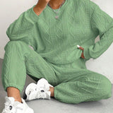 Dame loungewear-sæt – Kabelstrik – Afslappet pasform – Lange ærmer og tætsiddende kant