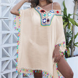 Dame strandtunika – Let, åbenstrik – Løs pasform – Boheme detaljer