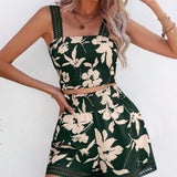 Sæt med smocktop og shorts til damer – åndbart stof – afslappet pasform