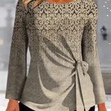 Langærmet dame-T-shirt – Afslappet pasform – Bindedetaljer i siden – Blødt, åndbart stof