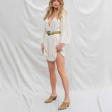 Dame strandkjole – 100% bomuld – Løs pasform – 3/4 ærmer – Bælte – Mini