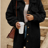 Lang damefrakke – Oversized pasform – Blød imiteret uld – Klassisk knaplukning