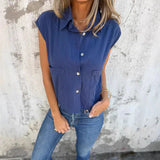 Ærmeløs dametop – Afslappet pasform – Knappet – Åndbare naturfibre