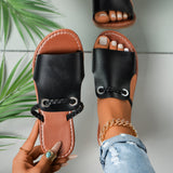 Flade damesandaler – Flettet rem – Komfortabel sål – Nemme at tage på