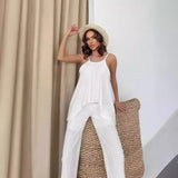 Damesæt: Haltertop og bukser med vide ben – flagrende pasform – let, åndbart stof