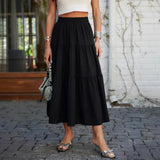 Midinederdel til kvinder – Flagrende snit – Elastik i taljen – Blomsterprint – Flæser