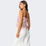 Dame cropped halterneck top – Funklende pailletter – Tætsiddende snit – Dekorative flæser