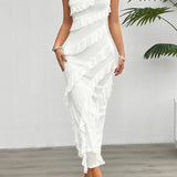 Stropløs damekjole – Bodycon-pasform – Lang – Elegante asymmetriske flæser