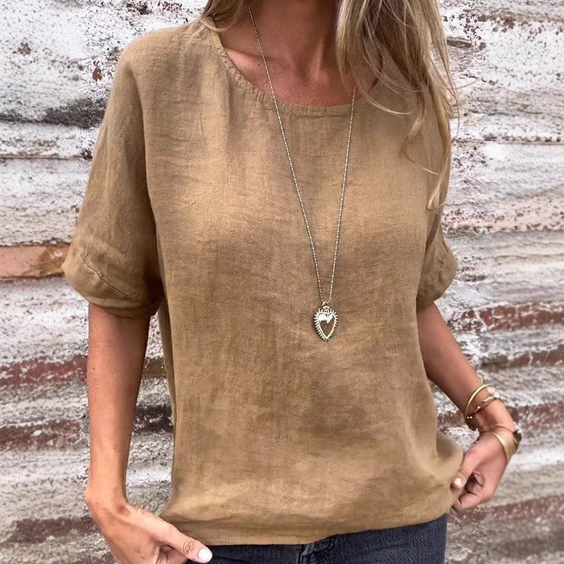 Dame T-shirt – Afslappet pasform – Rund hals – Korte ærmer – Åndbar hørblanding