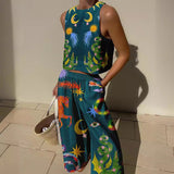 Ærmeløs crop top til kvinder – Afslappet pasform – Markante printmønstre – Naturfibre