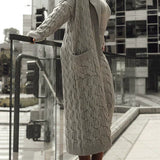 Lang cardigan til kvinder – Kabelstrik – Oversized pasform – Lommer – Åbning foran