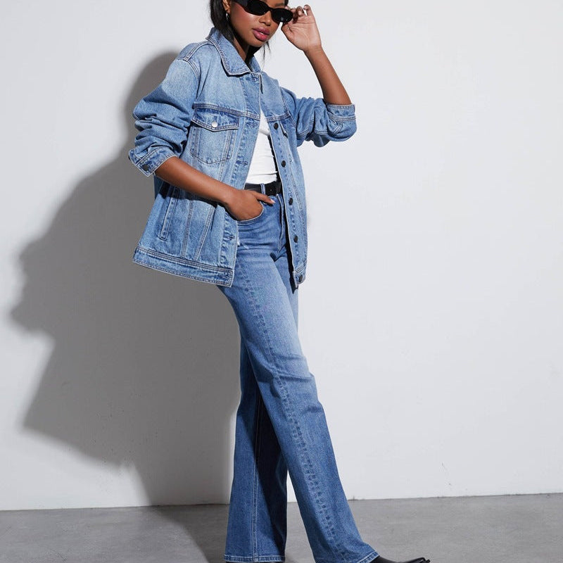 Damejeans med vide ben – Høj talje – Løs pasform – Flosset kant – Gulvlængde