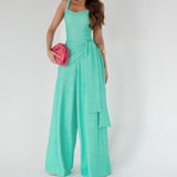 Damejumpsuit – Let hør – Ærmeløs – Justerbar talje – Flagrende vide ben