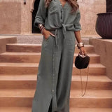 Damebuksedragt – Hør og bomuld – Vide ben – Justerbar talje – Sideknapper