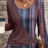 Langærmet dametop – Afslappet pasform – Rund hals – Asymmetrisk lagdelt design