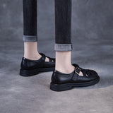 Damesandaler – Ægte læder – Behagelig flad sål – Justerbart, åbent design