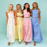 Dametøj – Ærmeløs, tætsiddende crop top – Broderet, svajeragtig maxinederdel