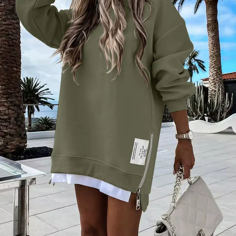 Damesweatshirtkjole - Bomuld - Løstsiddende - Rund hals - Mini længde