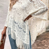 Damesjal – Blondestrik – Oversized pasform – Asymmetrisk frynset kant