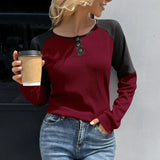 Langærmet dame-T-shirt – Afslappet pasform – Vaffelstrik – Button-down-krave – Raglanærmer