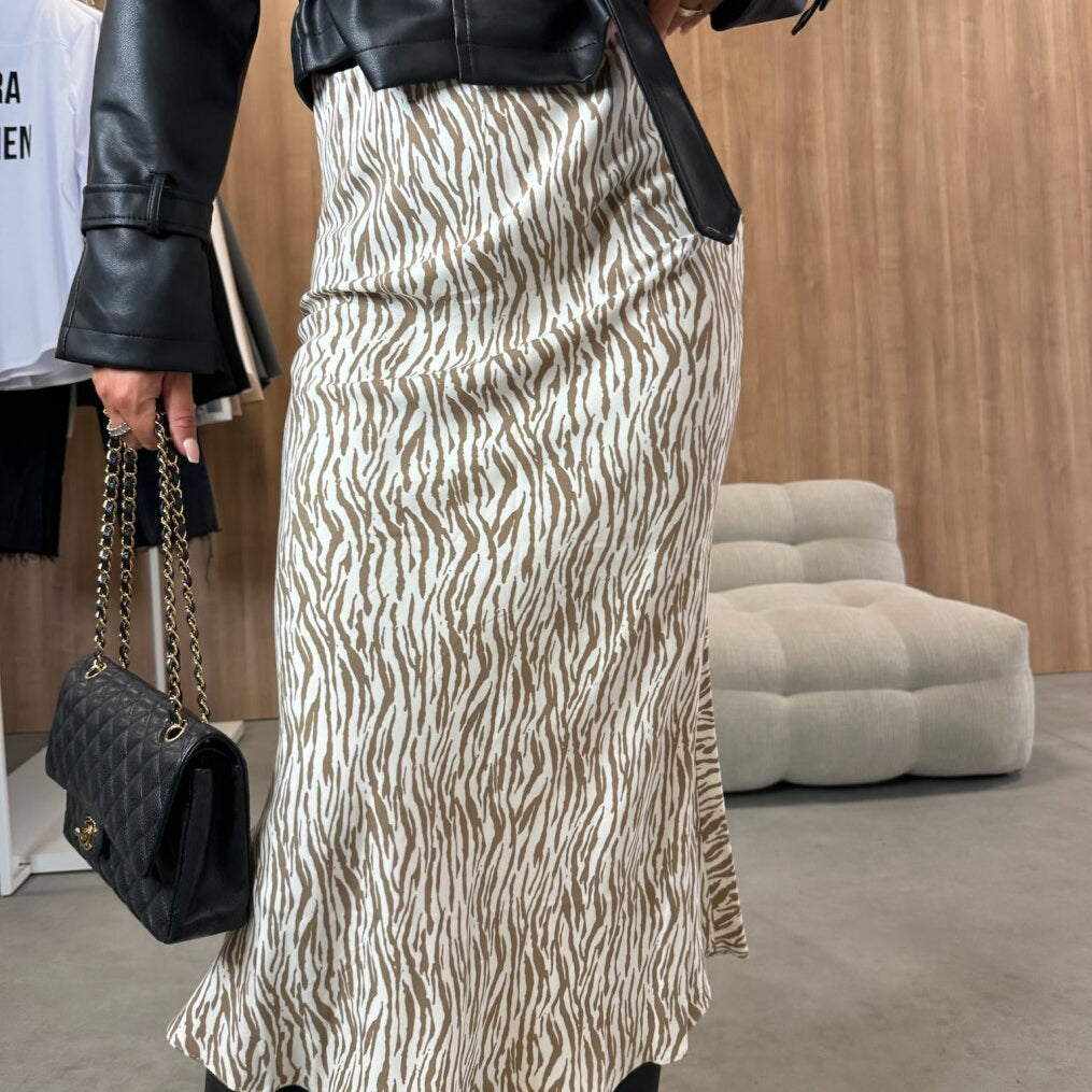 Midi-nederdel til kvinder – Høj talje – Svaj snit – Fedt print