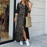 Lang damekjole med print, knapkrave og lange ærmer