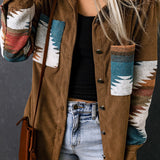 Dame cardiganjakke – Afslappet pasform – Aztekermønster – Knaplukning – Fløjlsbukser