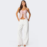 Dame cropped halterneck top – Funklende pailletter – Tætsiddende snit – Dekorative flæser