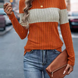 Langærmet dame-T-shirt – Slim fit – Ribstrik – Kontrastdetaljer