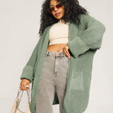 Damecardigan – Oversized pasform – Grov ribstrik – Forlommer – Åben front