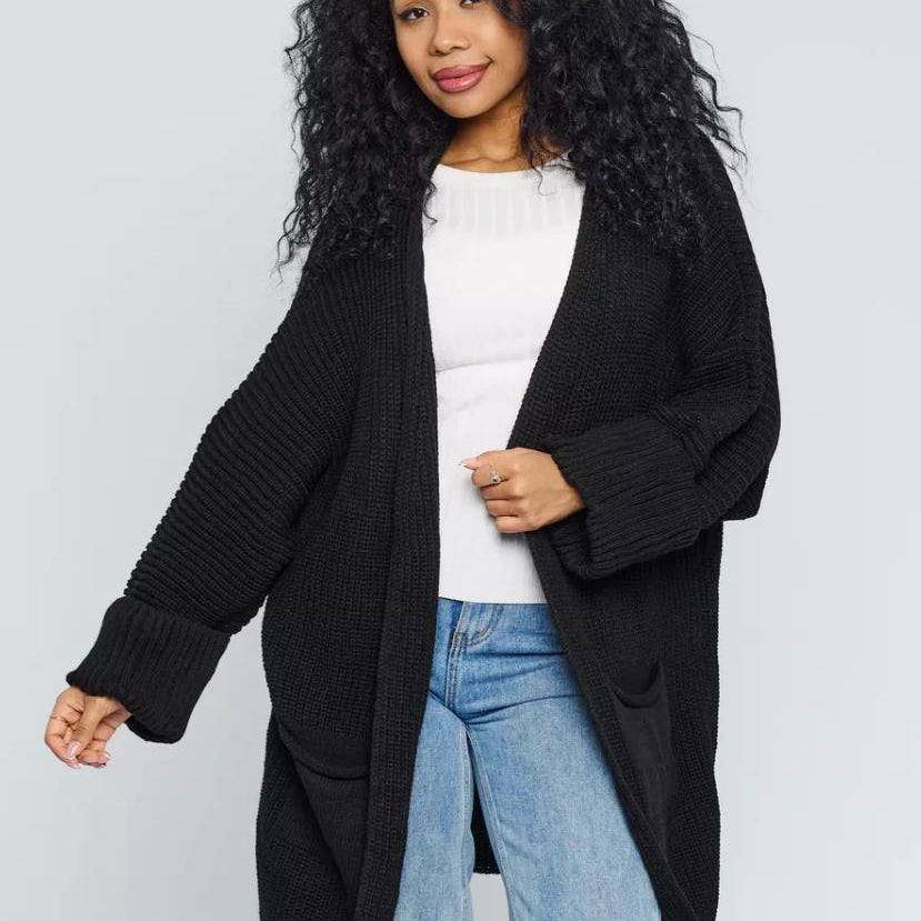 Damecardigan – Oversized pasform – Grov ribstrik – Forlommer – Åben front