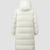 Lang damefrakke – Quiltet dun – Hætte – Vandafvisende blank finish