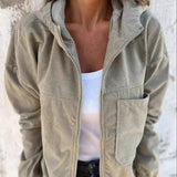 Damejakke med hætte – Ribbet – Afslappet pasform – Lynlåslukning – Brystlomme