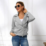 Kort damejakke – Slim fit – Krave med hak – Asymmetrisk lynlås – Justerbart bælte