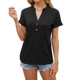 Dame Henley Top – Afslappet Pasform – Korte Ærmer med Opsmøgsærmer – Åndbart Stoff
