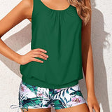 Dame Tankini – 2-delt sæt – U-udskæring – Åndbart stof – Justerbare shorts